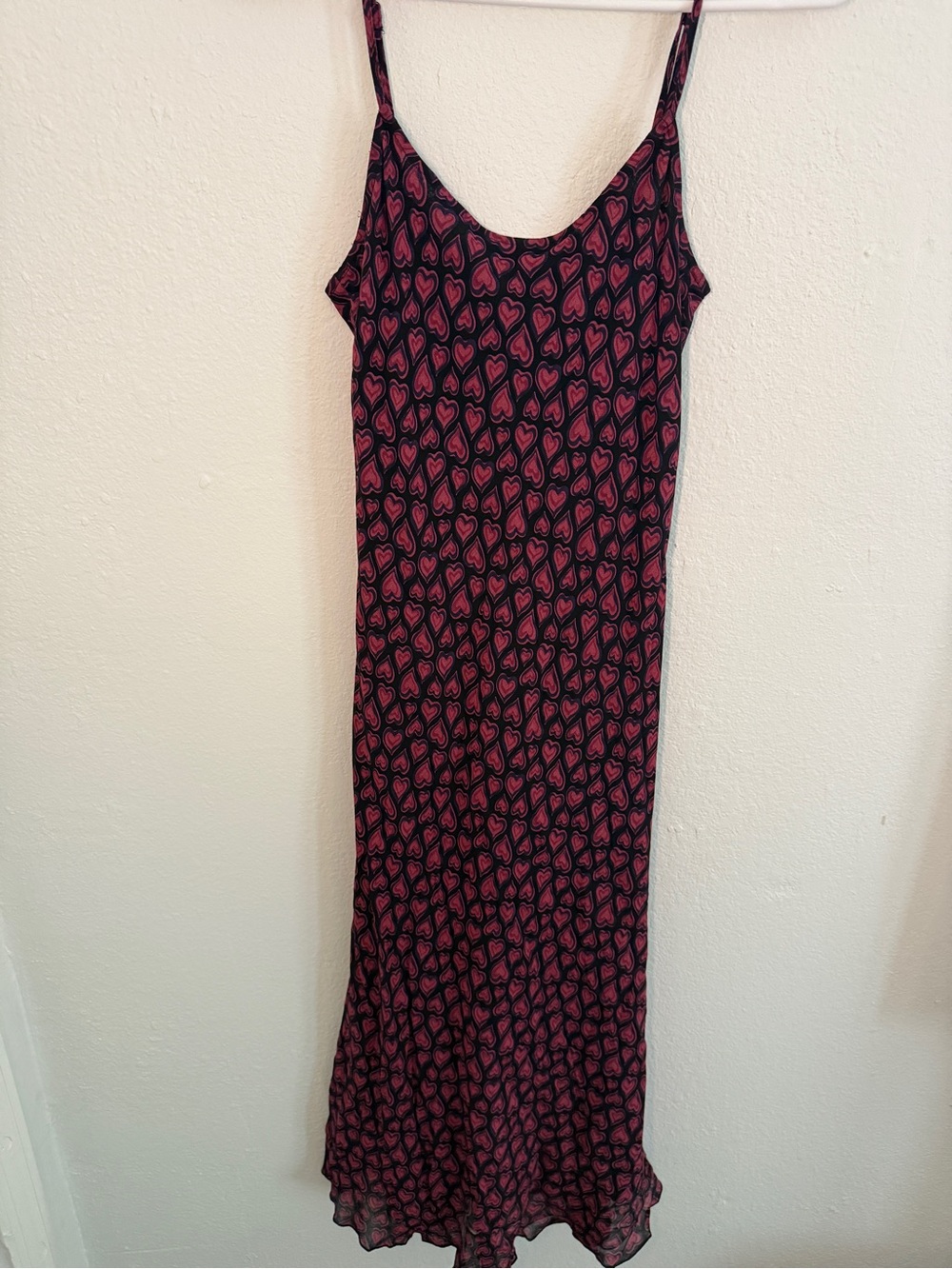 Reformation Heart Print Midi Dress XS Black Pink Spaghetti Strap Made USA